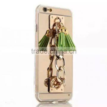 Luxury Tassel Metal Chain Mirror Rubber TPU Mobile Phone Cover Case For Apple IPhone 5G 5S 6S 6 Plus photo-2