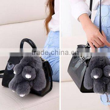 Fur pom pom keychain Rex Rabbit Fur Cute Rabbit Cute Mini Rabbit Toy Doll Real Fur Monster Keychains