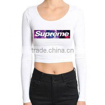 Fashion Sexy Women letter printted Long Sleeve Crop top pullover tshirt crop top tees