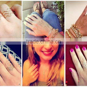 Cheap Wholesale Fashion Crystal Hollow Rhombus Gold Alloy Ring Multi Layered Gold Ring photo-6