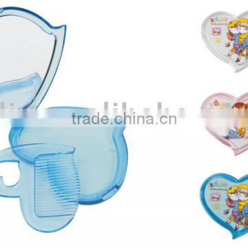 heart shape plastic cosmetic mirror with comb