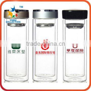 Promotional BPA free double wall water bottle loose leaf tea infuser glass bottle with bamboo lid