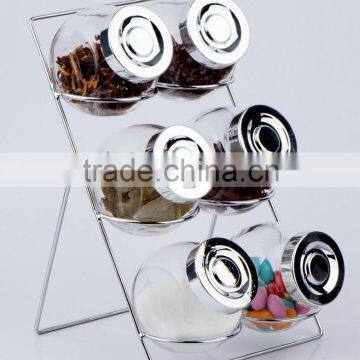 6pcs glass spice jar with spoon and metal rack (TW1026)