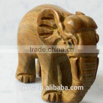 Green Tan Carved Wooden Hand Playing Pieces Elephant / Creative Home Small Ornaments / Featured Birthday Gifts Hand Playing Piec