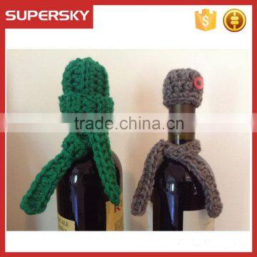 A-841 Christmas Knitted Wine Bottle Covers Knitting Wine Glass Charms Bottle Covers Knit Bottle Toppers and Knit Scarf