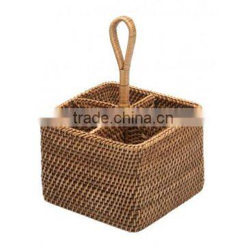 Rattan Bottle and Silverware Basket