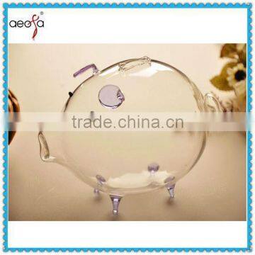 2016 New Fashion Clear Glass Pink Piggy Bank