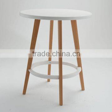 Plastic Top and Beech Wood Base Two Seat Round Dining Table in Restaurant Table