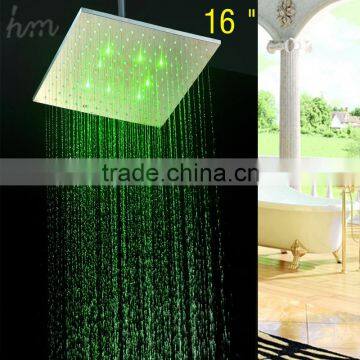 400*400mm square luxury bathroom accessories water pressure power LED rainfall shower head