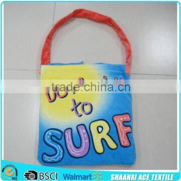 Cotton velour printed surf towel beach bag/surf towel bag in seaside