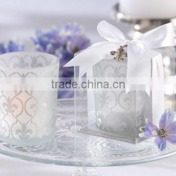 Wedding Decoration Fleur de lis Frosted Glass Tea Light Holder