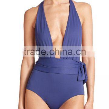 2015 Hot Selling Blue Halter One Piece Swimsuit