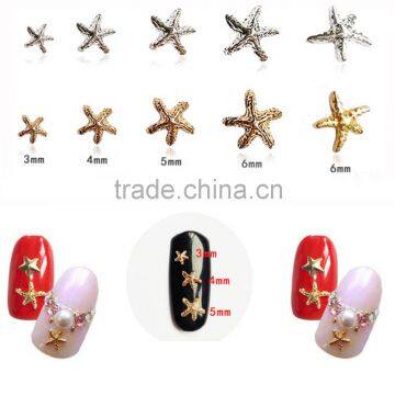 2016 Popular Sea Series metal nail art Summer gold silver starfish/ Shell/ feathers Nail Arts design