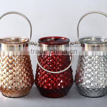 Xmas mecury glass candle hodler with handle