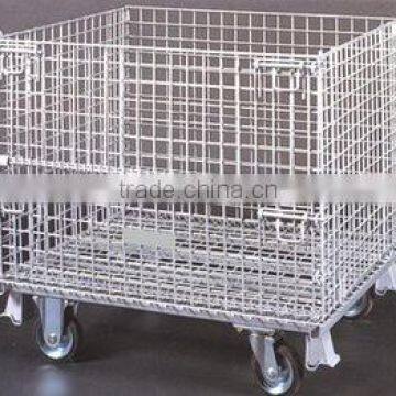 Folding Stackable Storage Wire Container With Wheel