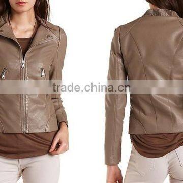 OEM Women Perforated Faux Leather Moto Jacket
