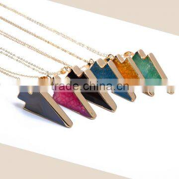 Cool Unisex Chain Pendant Necklace Triangle Druzy Crackle Stone Necklace Choker