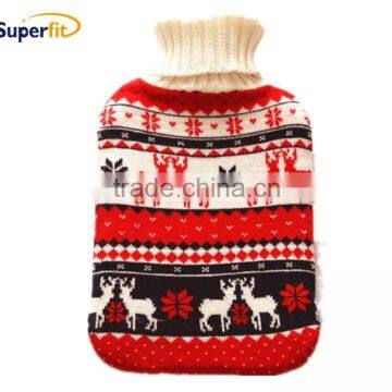 Rubber hot water bottle with cute knitted cloth /2016 christmas warmer gift