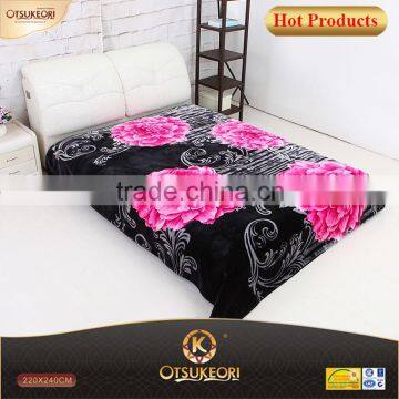 100 polyester flower pattern printed raschel blanket ,adult printed raschel blanket.