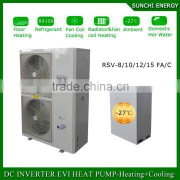 EVI tech.-25C winter floor heating 100~300sq meter villa 12kw/19kw/35kw/70kw auto-defrost air source heat pump hot water heater