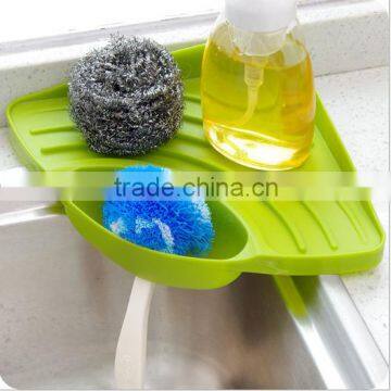Suction Cup Bathroom Kitchen Sink Corner Storage Rack Plastic Soap Sponge Holder / Sink Triangle Corner Shelf