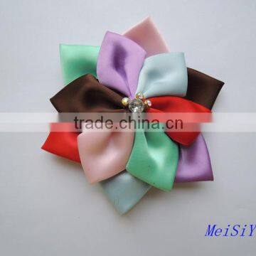 Latest high quality six colors satin ribbon flower