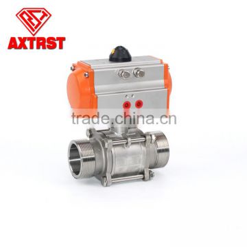 3PC stainless steel male thread pneumatic actuator ball valve for Water Treatment