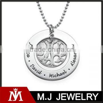 Stainless steel silver tone pendants round tree custom name necklace