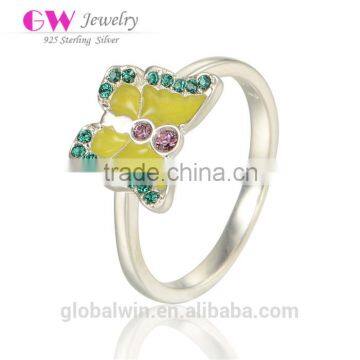 Yellow Enamel S925 Sterling Silver Jewelry Fashion Women Butterfly Ring