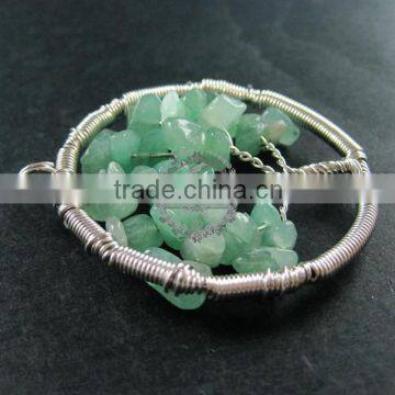 50mm Round Handmade Wiring Tree in Random Green Jade Jasper Stone Pendant Charm DIY Supplies 1820242 photo-4