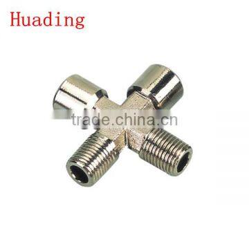 equal female to male cross1/8"1/4",3/8" 1/2" , four way brass fitting for pvc pu hose