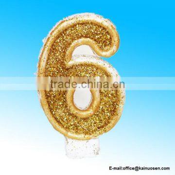 Number 6 Numerals Birthday Party Cake Candle Glitter Gold White