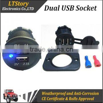 12V DC 3.1A Waterproof Dual Car USB Charger Socket Outlet Plug Matine