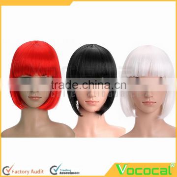 Ladies Straight Flat Bang Short Bob Hair Wig for Halloween Christmas Party Cosplay