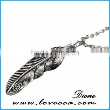 Newest Design High Quality Titanium Steel Antique Silver Feather Pendant for Men Necklace photo-3