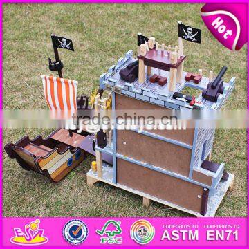 2017 New Design Boys Pretend Play Wooden Pirate Doll House With Pirate Boat W06A162 photo-5