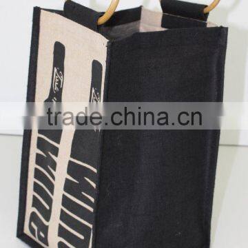 Four Bottle Juco Wine Bag With Wooden Cane Handle photo-4