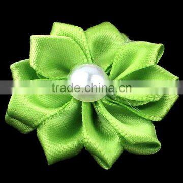 Satin Ribbon Flower With Pearl Bead Center for Kids Hair Accessories photo-2
