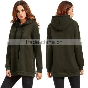 Female Hoodies High Quality Blank Wholesale Loose Fit Pullovers Sweater Side Zipper Spring Custom Longline Hoodies
