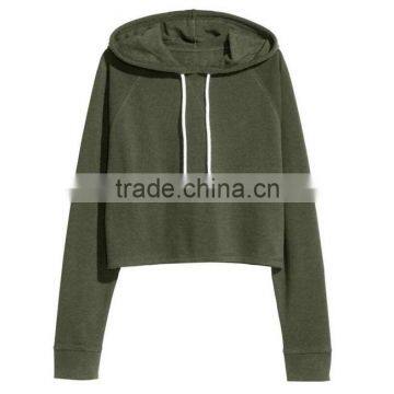 Plain Hoodies No Pocket Olive Sexy Ladies Cropped Top Sweatshirt Fashion Long Sleeve Cotton Hoodies Custom Pullover