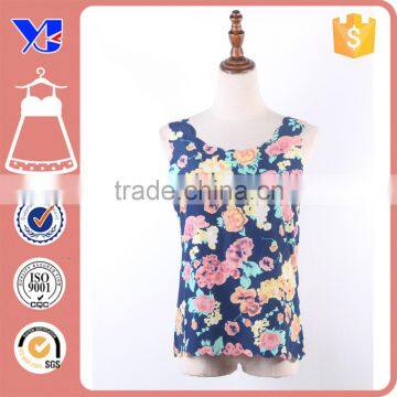 Cutout neckline beautiful floral fashion chiffon vest lady top apparel