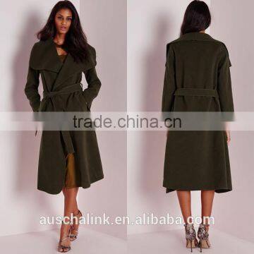 Best Selling Custom Lady Khaki Waterfall Coat Wholesale photo-6