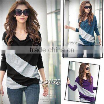 New Women's Loose Casual Blouse T Shirt Tee Striped Batwing long Sleeve Tops