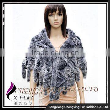 CX-B-23B Wholesale Ladies Fashion Rex Rabbit Fur Poncho Shawl/ Clothes Womens photo-4