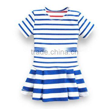 2017 new style Baby Clothes cheap wholesale Children's Boutique short sleeve blue summer children's stripe dress