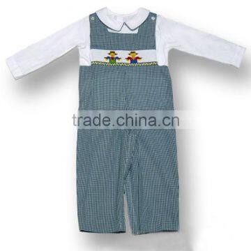 Baby Boy Green Gingham Smocked Scarecrow Longall