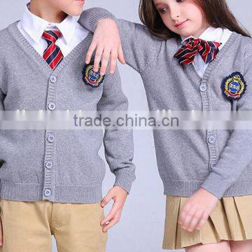 2017 new design V neck plain knit cardigan shool uniform sweater