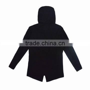 Mens Slim Fitted Long Hooded Cool Black Outerwear Jackets photo-4