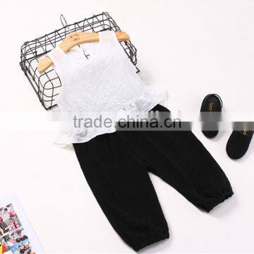 Wholesale children's boutique clothing sets vest shirt pure color muslin pants