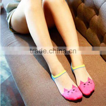 HOT women socks cute candy thin invisible cotton socks high/boat Casual Sports socks solid color cat cartoon women girl socks